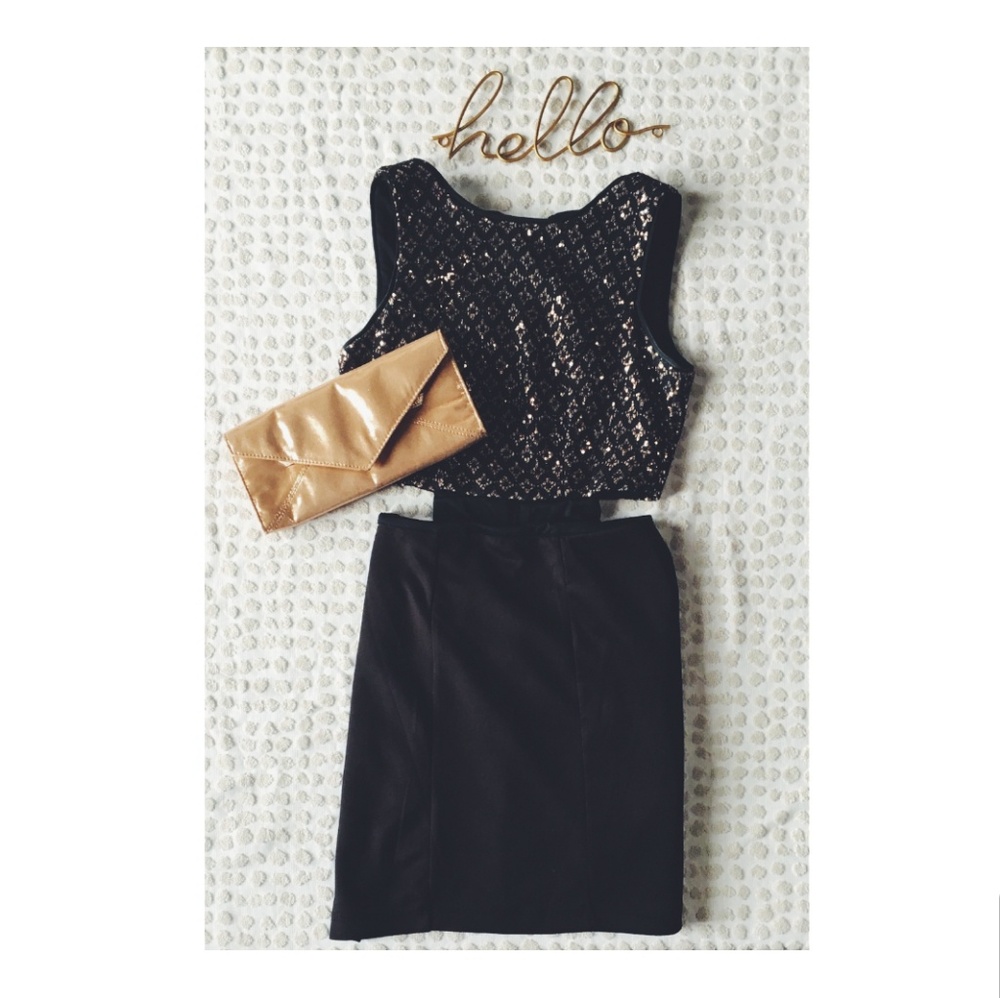 Black short formal dress with sequins